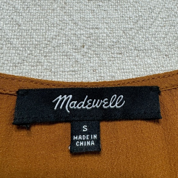 Madewell Ochre Brown Crepe Vneck Button Front Dress S - Picture 8 of 8